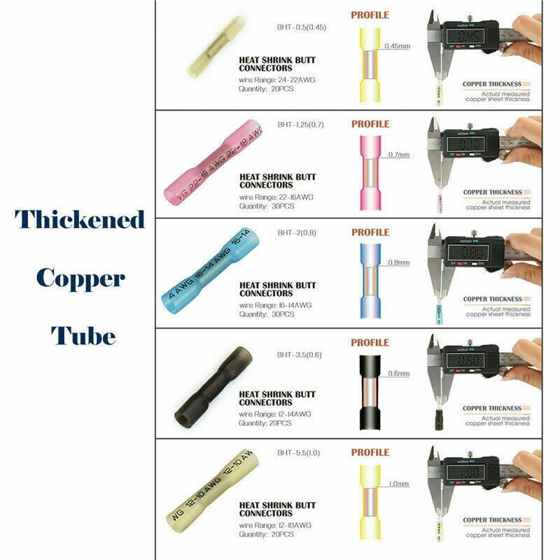 240Pcs Heat Shrink Electrical Wire Connector Crimp Butt Ring Spade Terminals Set