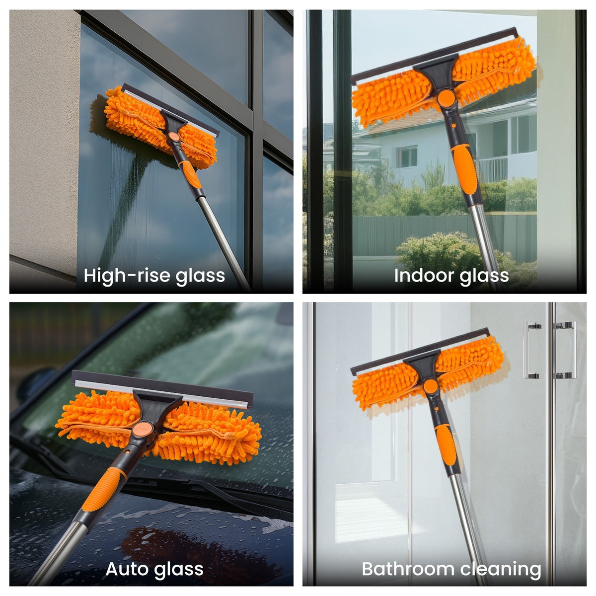 Extendable Telescopic Window Cleaner 2 in 1 Glass Washing Squeegee Tool