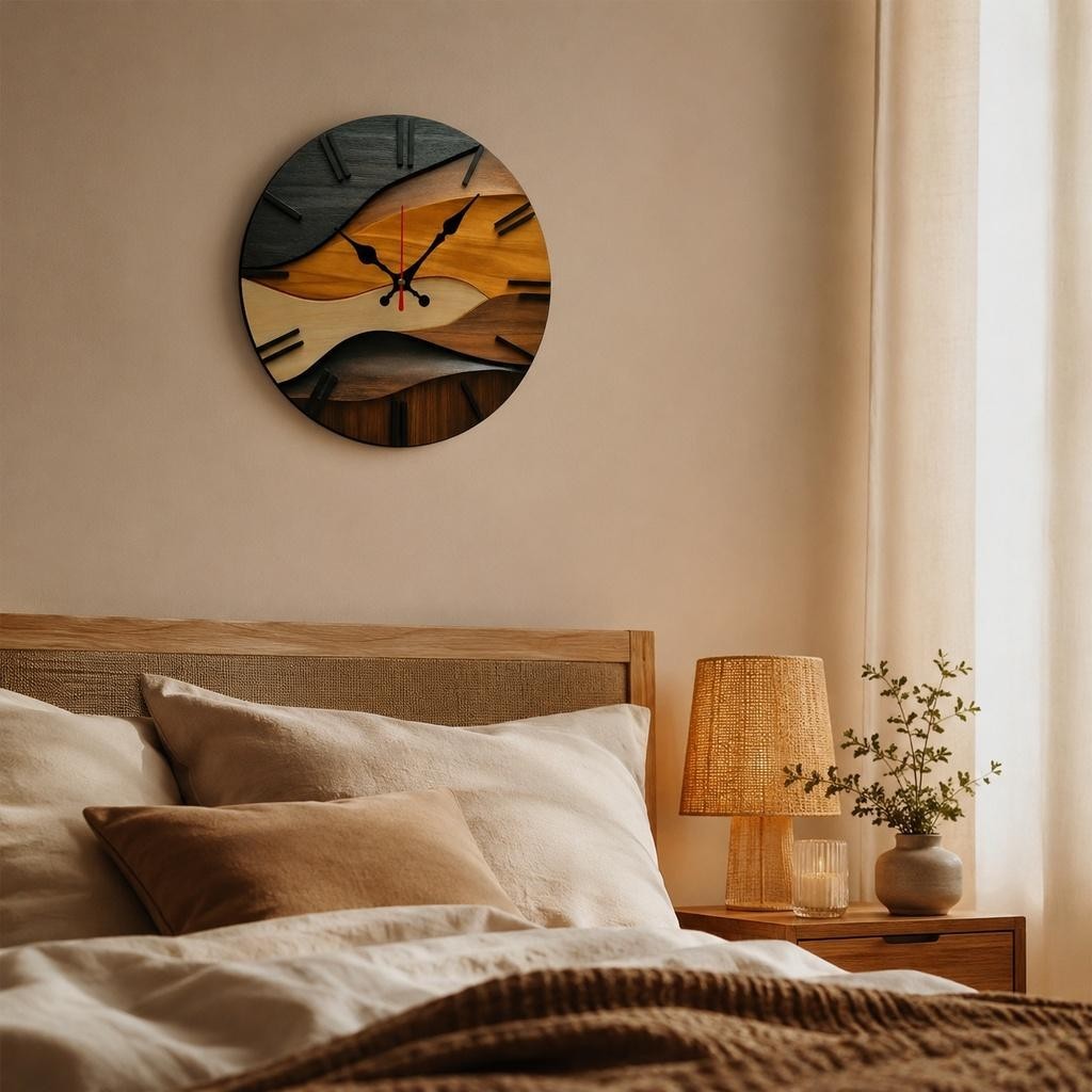 Modern Nordic Wooden Wall Clock Silent Quartz Movement 25cm Round Wall Clock