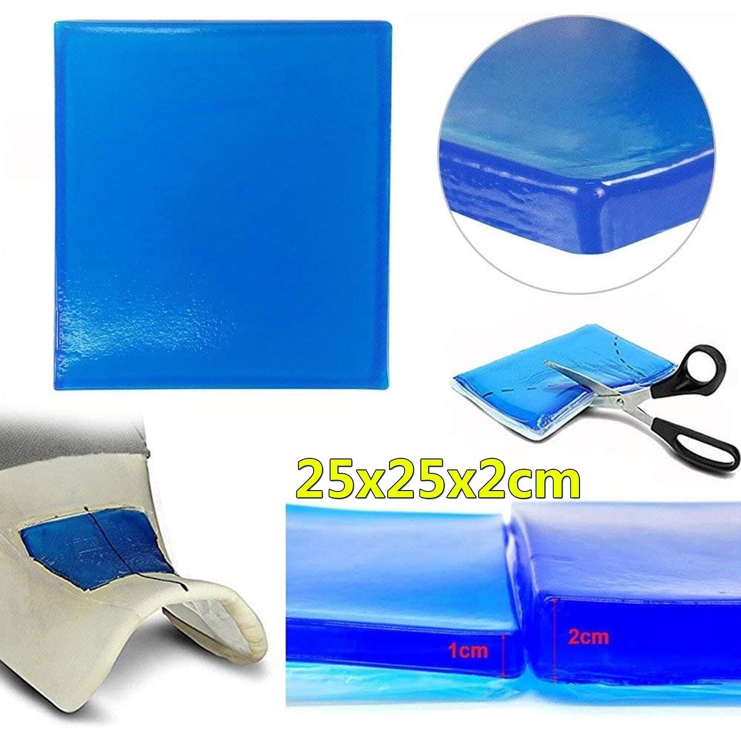 Motorcycle Seat Gel Pad Shock Absorption Mat Soft Cushion Blue (25x25x2cm) UK