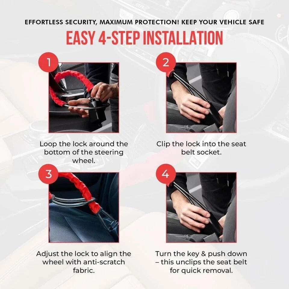 Seat Belt Lock Steering Wheel Lock Car Security Anti Theft Device Steel 3 Keys