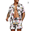 2pcs Mens Short Sleeve Hawaii Shirts Summer Beach T Shirt Beach Top Shorts Set