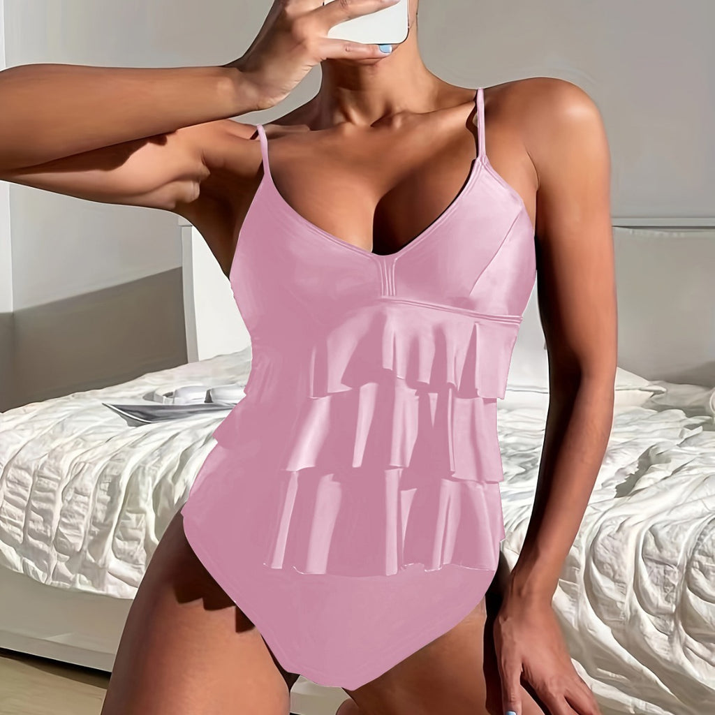 New European And American-style Solid-color Womens Pink Swimsuit