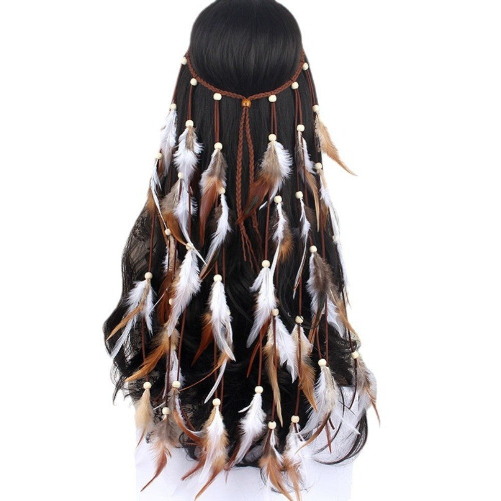 Boho Feather Headband Rainbow Indian Headbands Hippie Feather Headdress