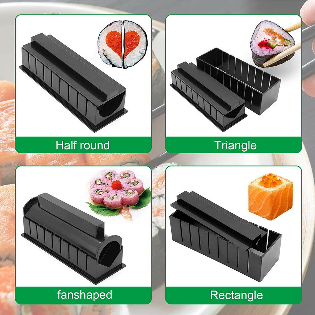 10Pcs DIY Sushi Maker Set Rice Roll Mold Kitchen Sushi Making Tool Kit Home UK