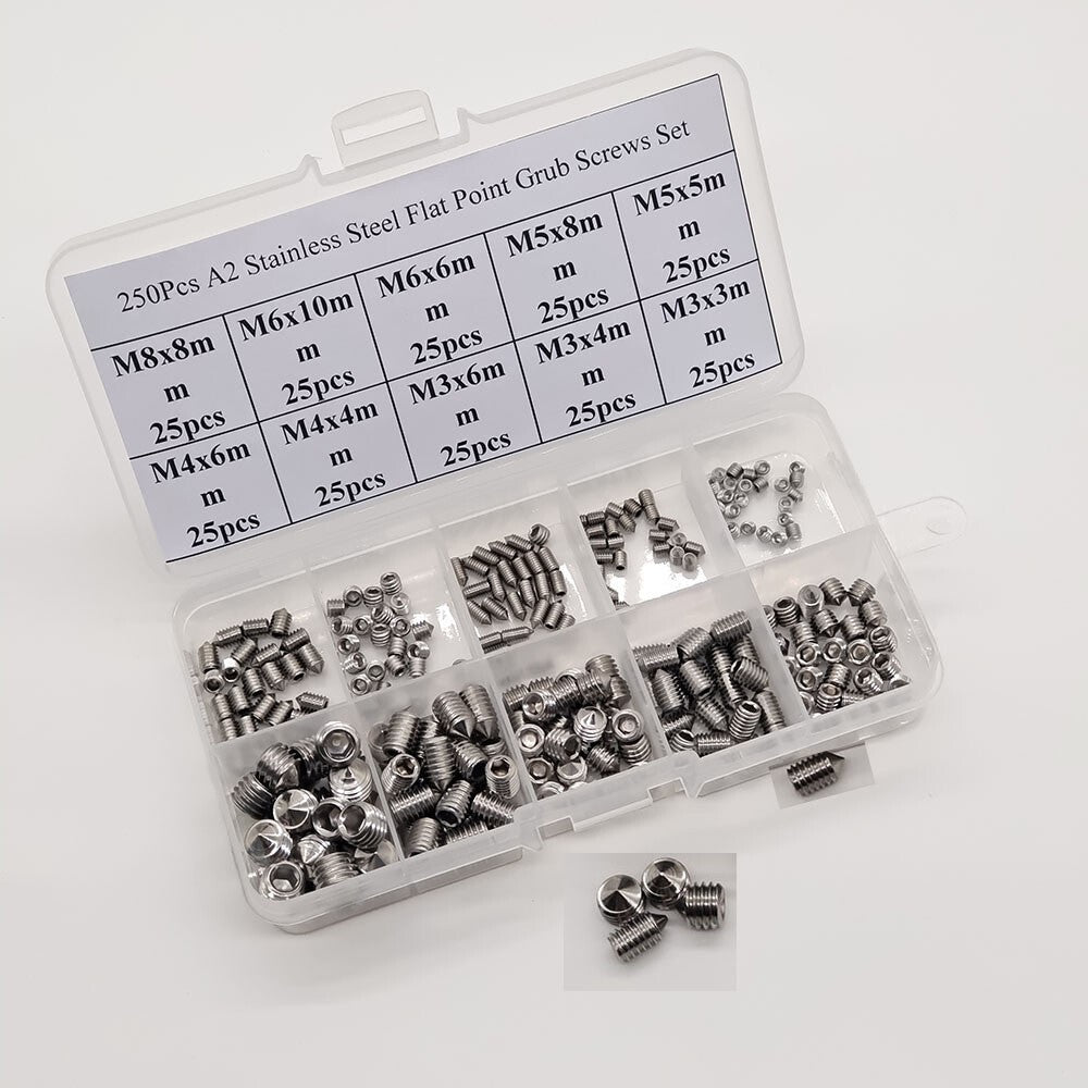 500Pcs A2 Cone Point Grub Screws M3 M4 M5 M6 M8 Hex Socket Set Screw Box Set