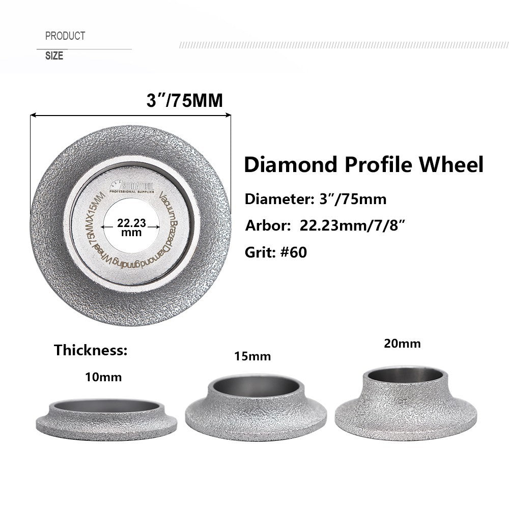 1pc Vacuum Brazed Diamond Grinding Wheel for Demi-bullnose Edge Profile 75mm