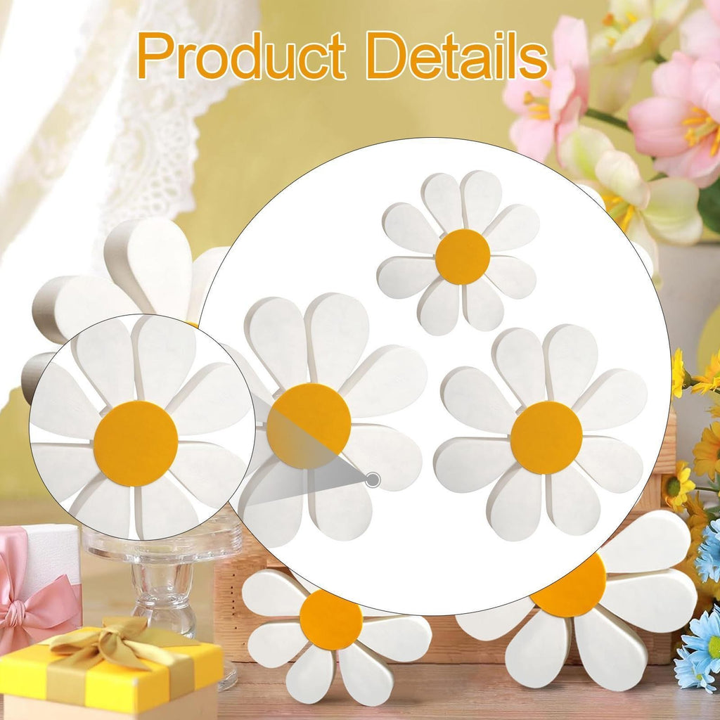 3 Pieces Wooden Daisy Decor Daisy Flower Decoration Artwork Collections Floral