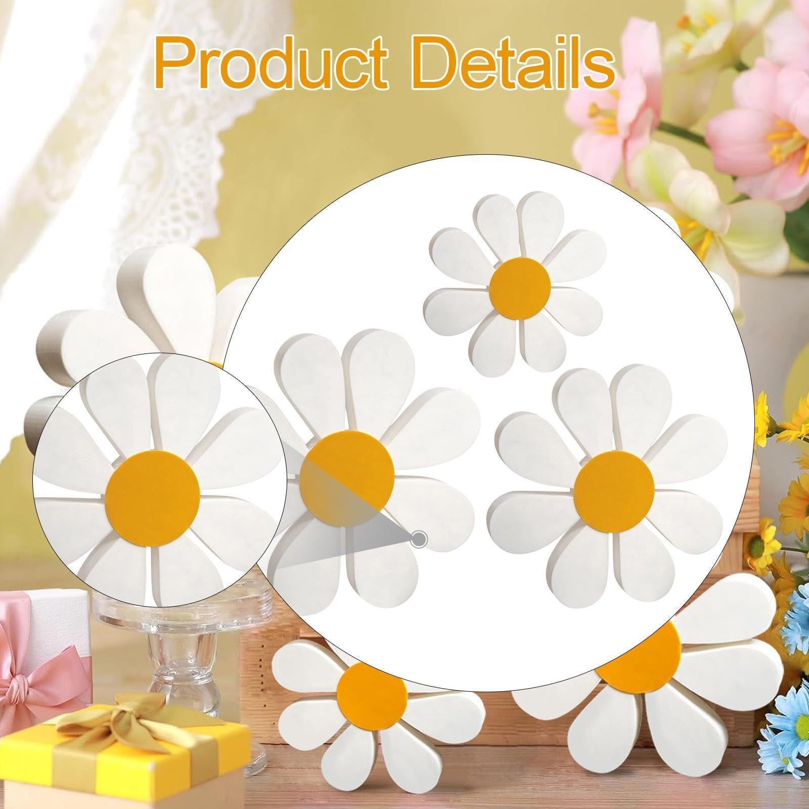 3 Pieces Wooden Daisy Decor Daisy Flower Decoration Artwork Collections Floral