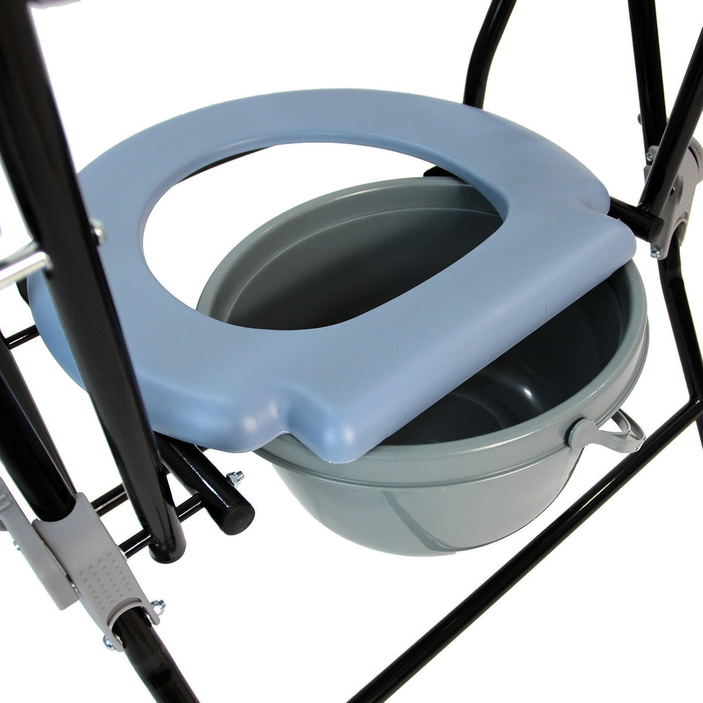 Folding Steel Commode Chair Portable Toilet with Safety Lock and 4 Litre Pail
