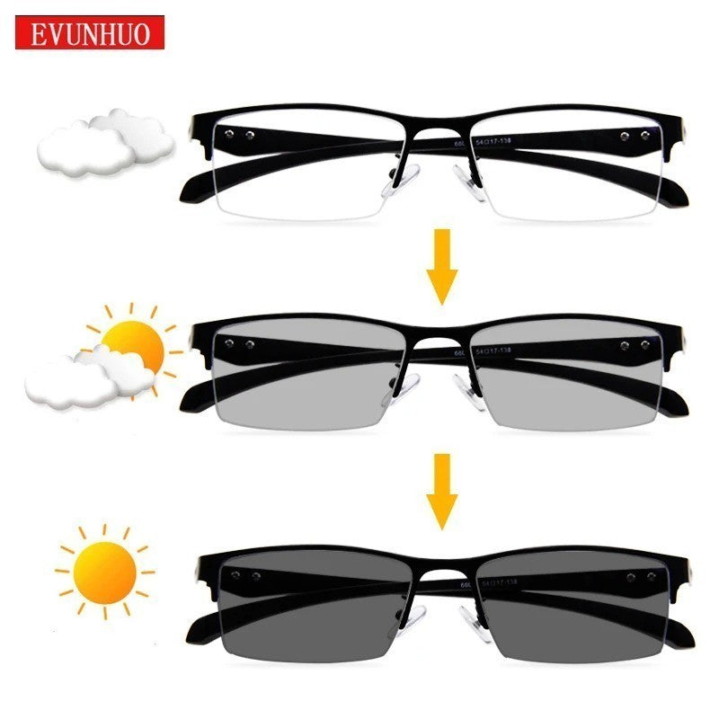 Progressive Photochromic Reading Glasses Titanium Frame Men Presbyopia Hyperopia