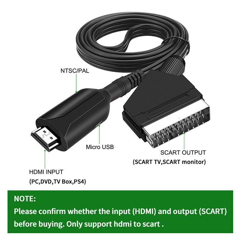 Portable HDMI-compatible To Scart Converter Video Audio Adapter for TV DVD HD
