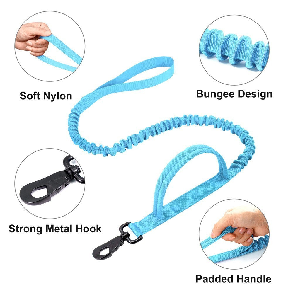 Tactical Dog Collar and Lead with Handle Training Large Dogs Bungee Rope Pitbull