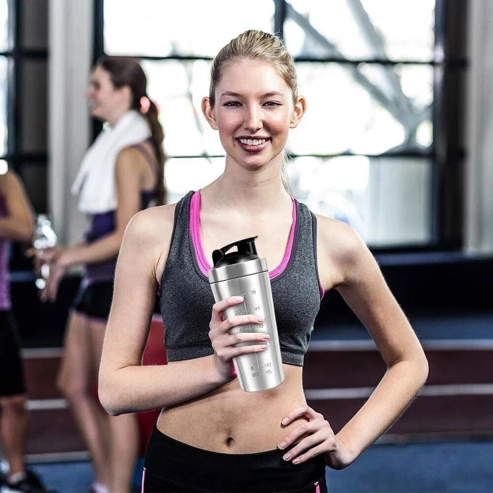 739ML Metal Protein Shaker Bottle Leakproof Sports Mixer Cup with Mixing Ball