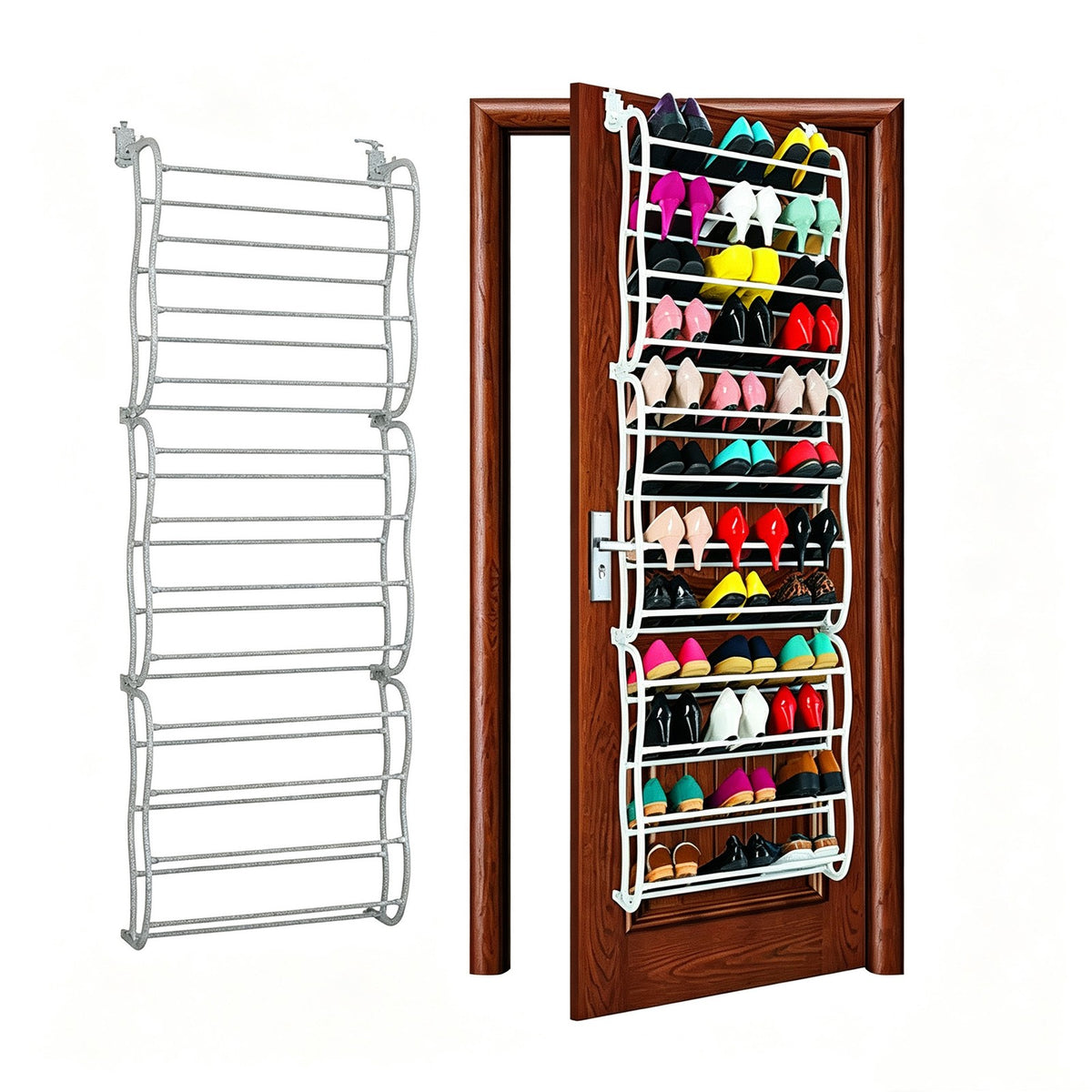 36 PAIR OVER DOOR HANGING SHOE RACK 12 TIER SHELF ORGANISER STORAGE STAND HOLDER