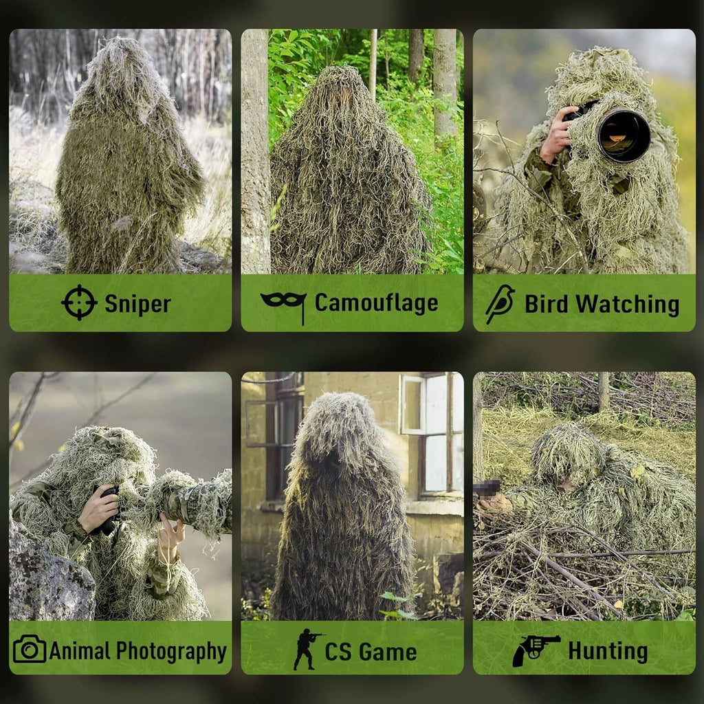 Multi-Scenario Woodland Camouflage Ghillie Suit – Adult Hunting Camouflage Gear