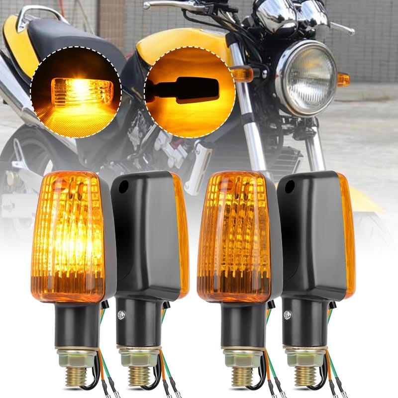 4X Motorcycle Indicators Motorbike Turn Signal Lights Amber Bulb Universal 10mm
