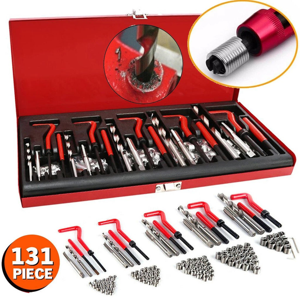 131Pc Thread Repair Kit Helicoil Threaded Tool Twist Drill Bits M5-M12 Metric