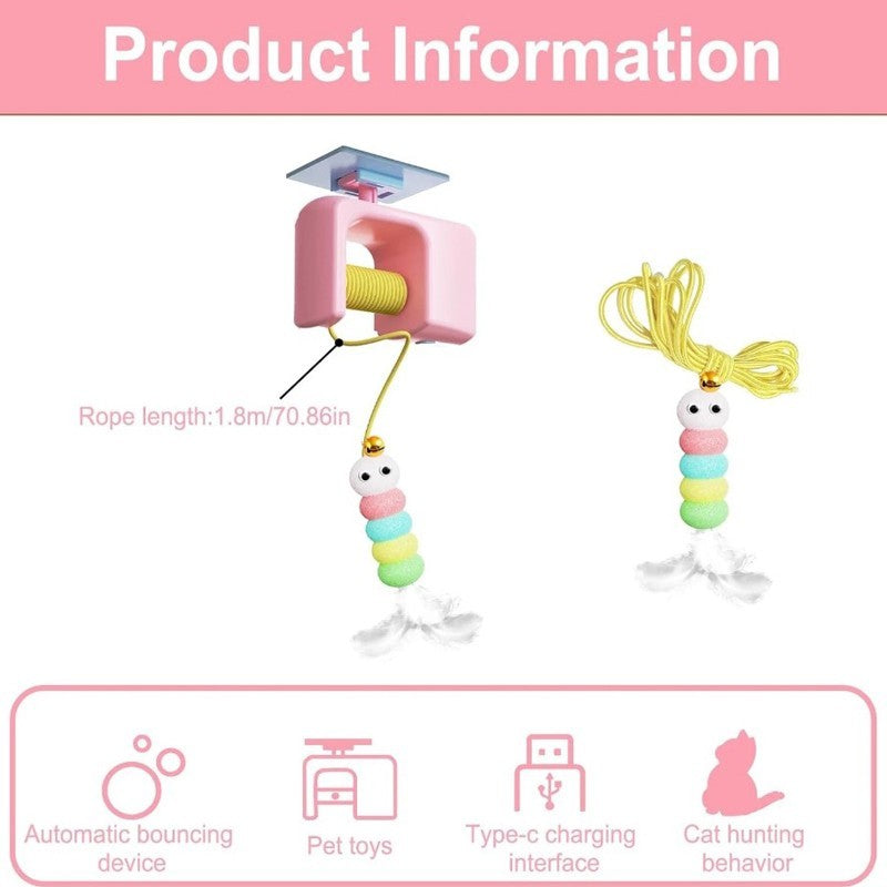 Hanging Cat Toy Retractable Door Rope Interactive Cat Teaser Play Stick UK