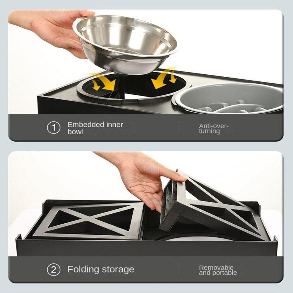 Adjustable Dog Raised Dog Bowl Stand 15° Tilt Elevated Feeder Double Dog Bowls