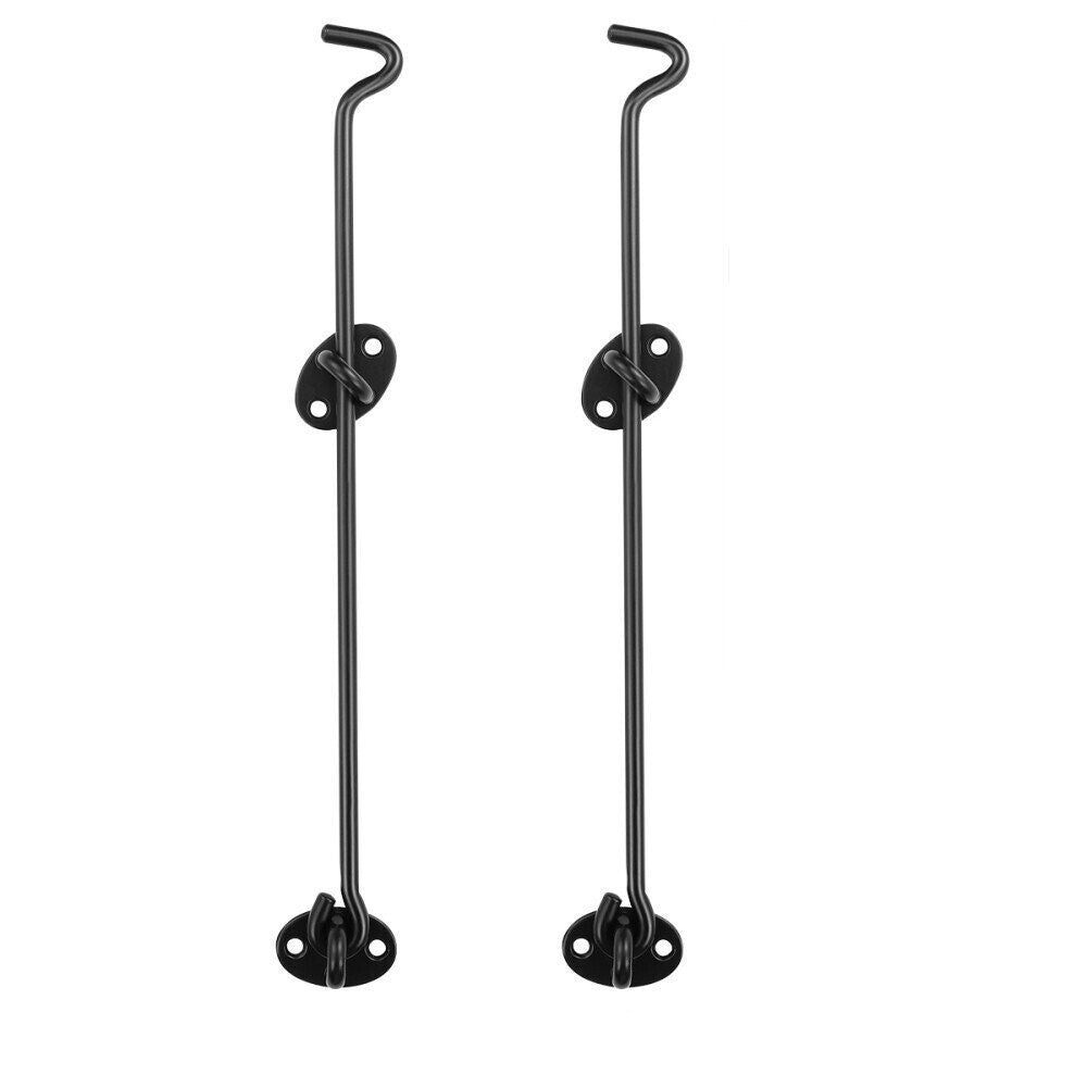 2XExtra Long Black Cabin Hook Eye Latch French Door Stay Hold Open Shed 30.5cm