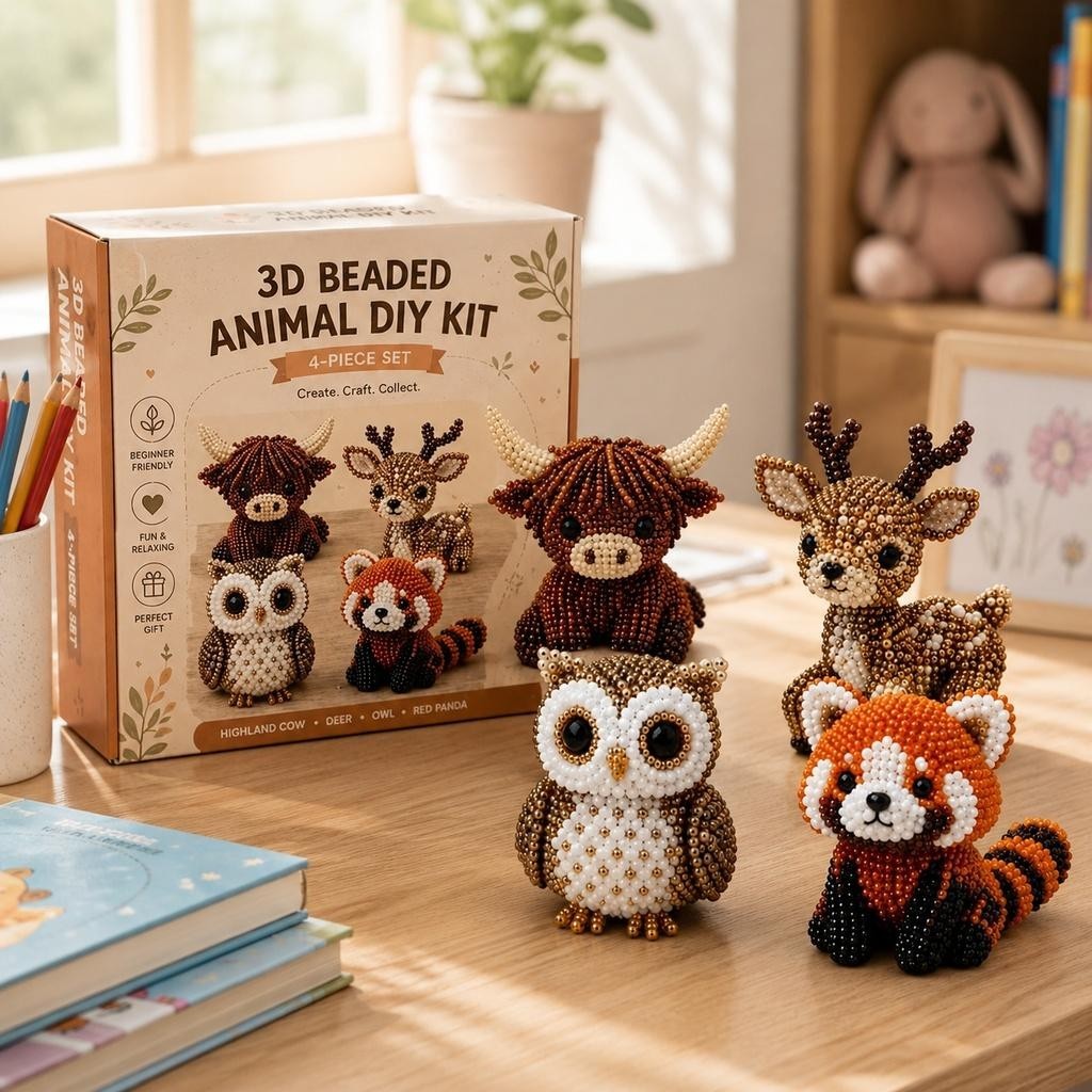 3D Beaded Animal DIY Kit, Cute Animals Bead Embroidery Kit Handmade DIY Animal