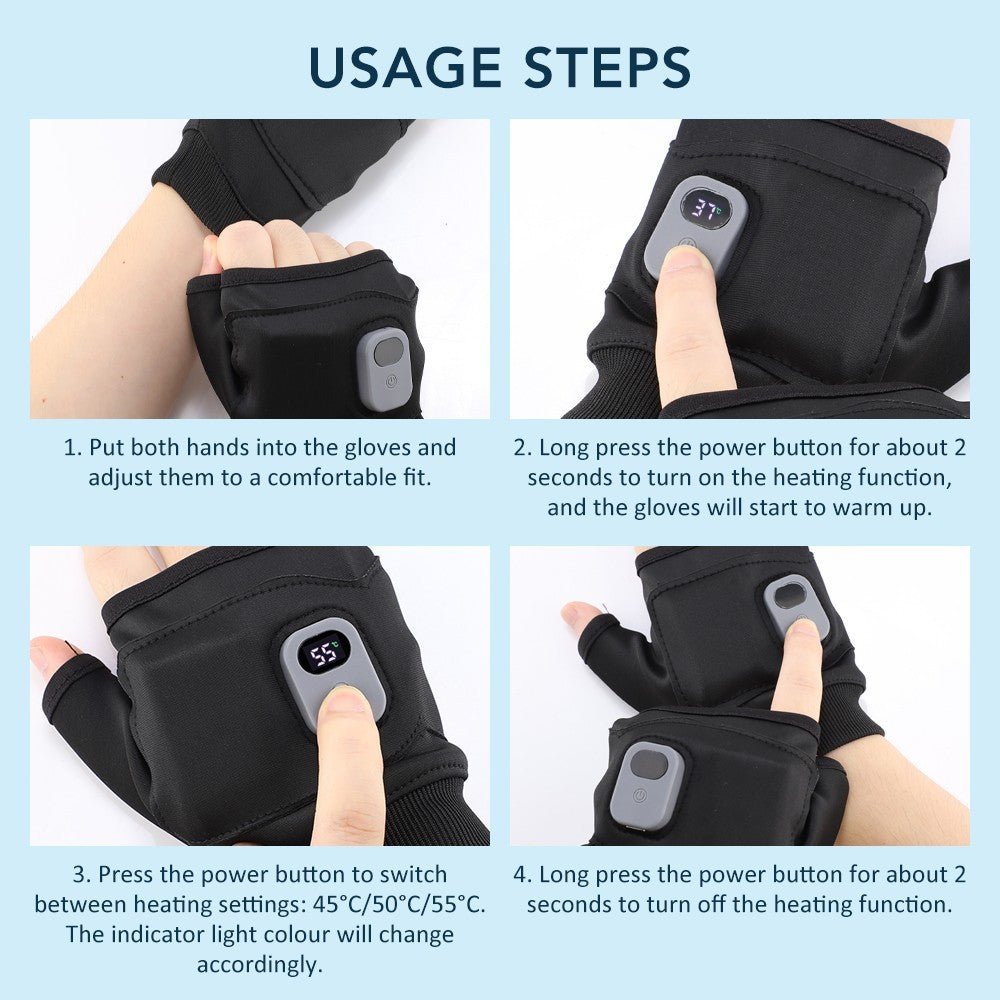 Rechargeable Electric Heated Fingerless Gloves 3 Heating Levels Hand Pain Relief