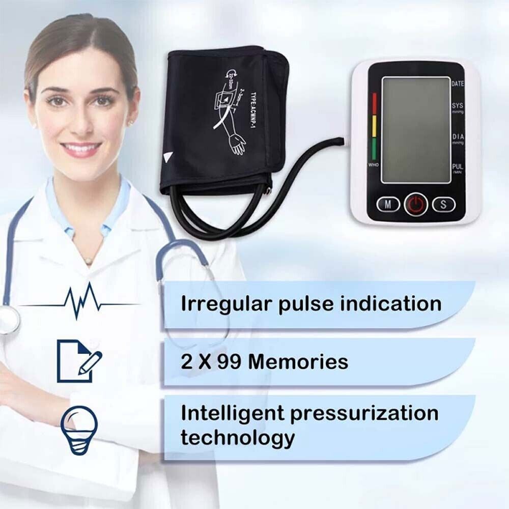 2026 UK Digital Automatic Blood Pressure Monitor Upper Arm BP Machine Heart Rate