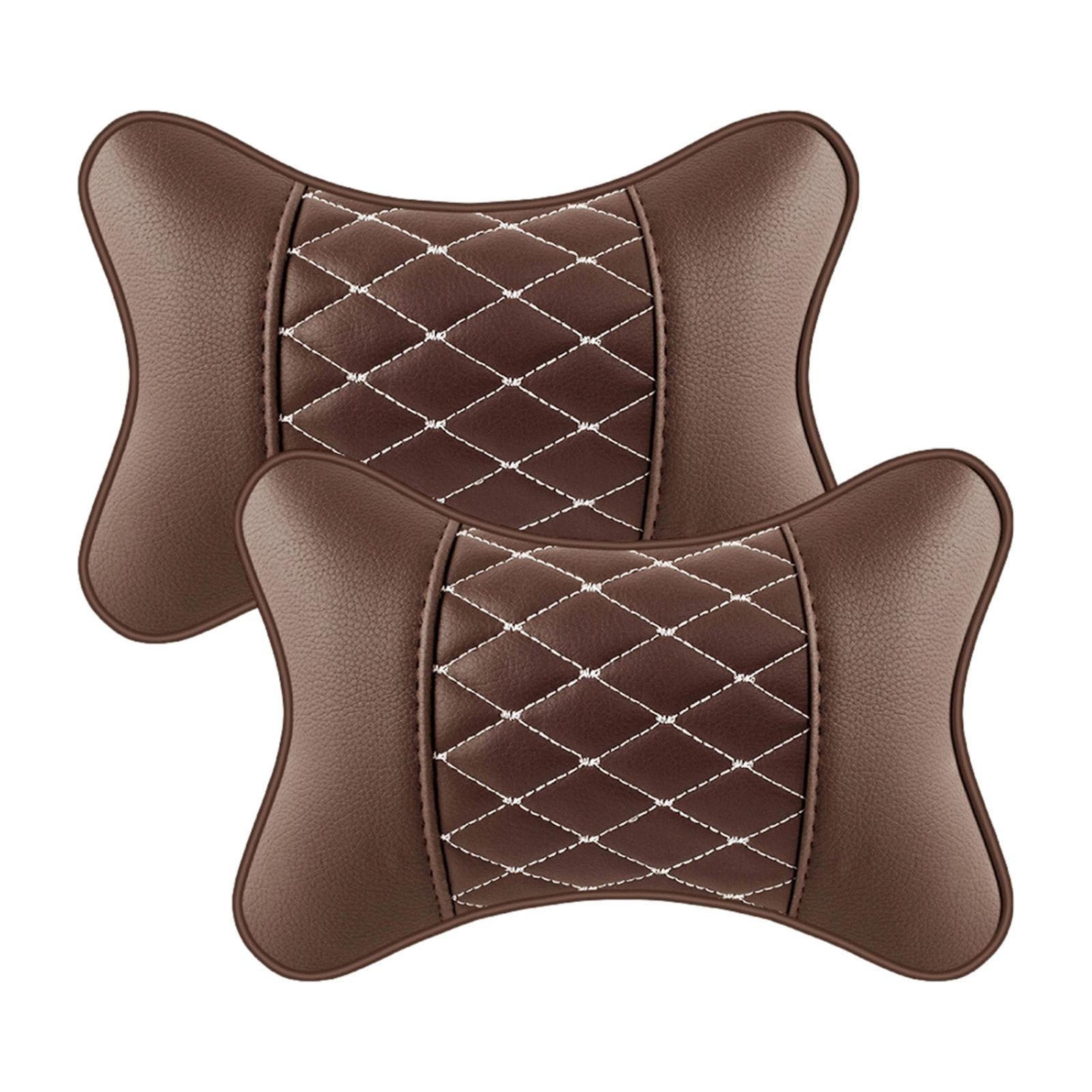 2pc Car Seat Head Neck Rest PU Leather Support Cushion Pad HeadRest Bone Pillow