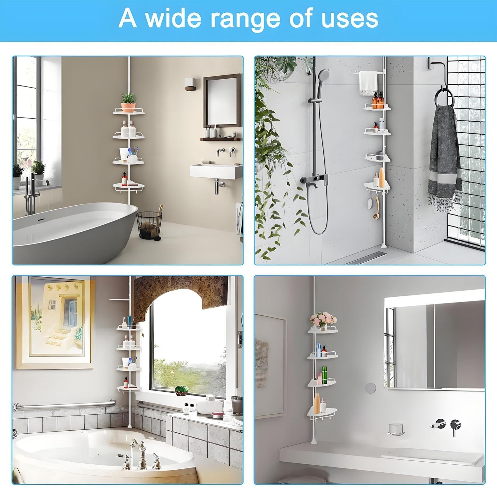 4 Tier Telescopic Bathroom Wall Corner Shelf Rack Shower Caddy Storage Organizer