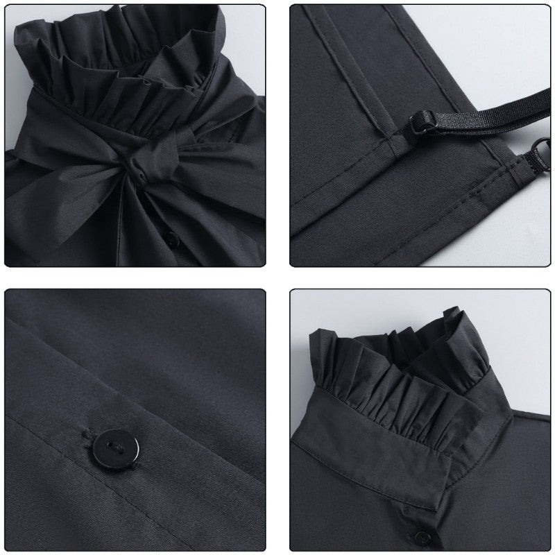 Detachable Faux Collar with Elegant Bows Tie Ruffle Half Shirt for Party Dresses