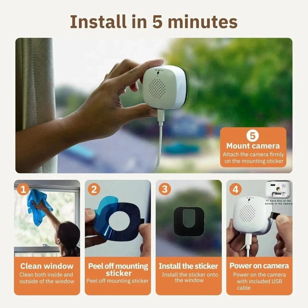 5G Window Security Camera 3MP Full Color Night Vision WiFi 2.4/5GHz Indoor Mount