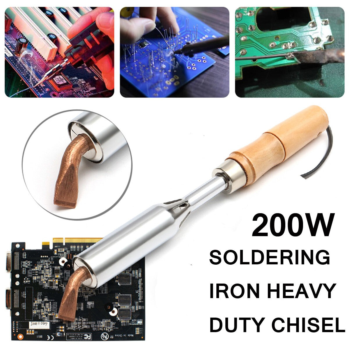 220V 200W High Power Soldering Iron Chisel Copper Tip Heavy Electric Welding Pen