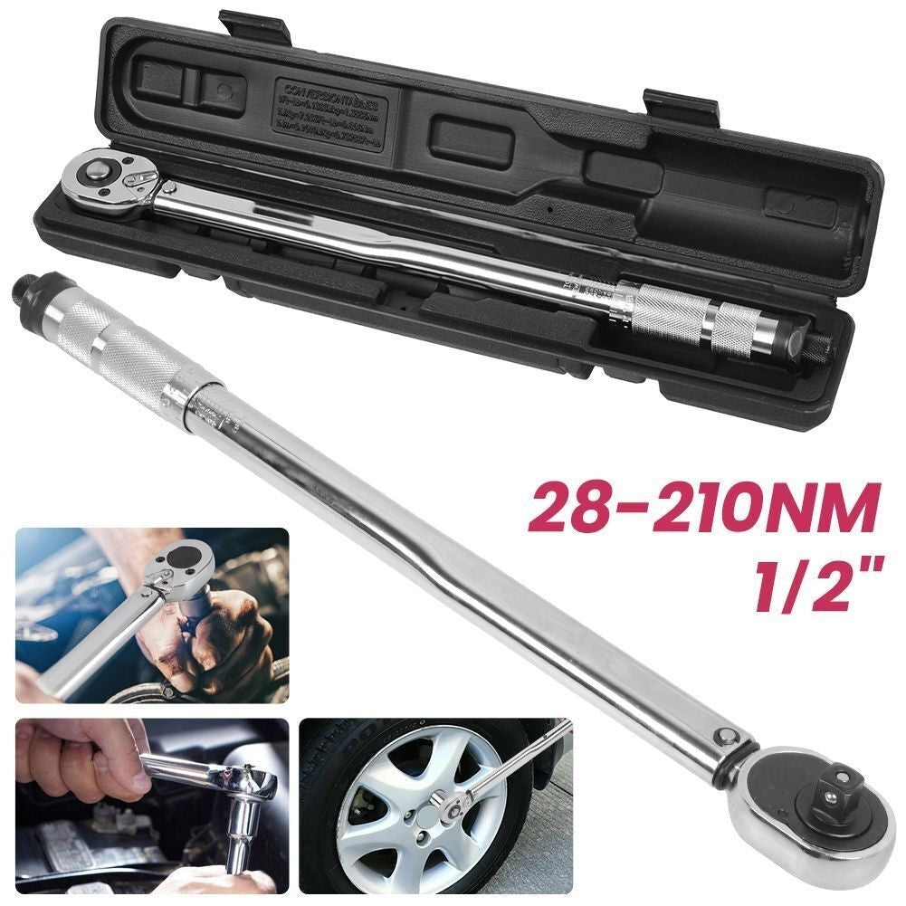 28-210Nm 1/2 Inch Ratchet Torque Wrench Socket Kit With Carry Storage Case