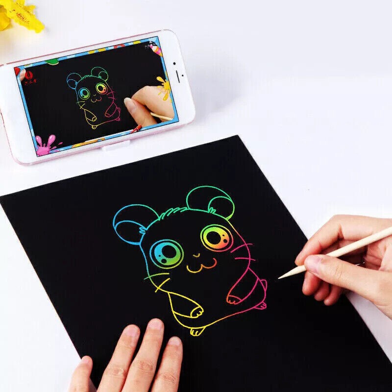 50 Sheets Scratch Art Black Magic Scratch Art Paper Boards for Kids Girls Boys