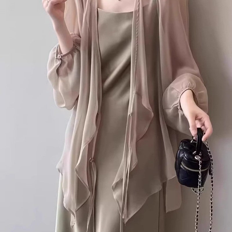 Lady Sheer Mesh Midi Shrug Jacket Thin Long Sleeve Shrug Cardigan Top Front Open