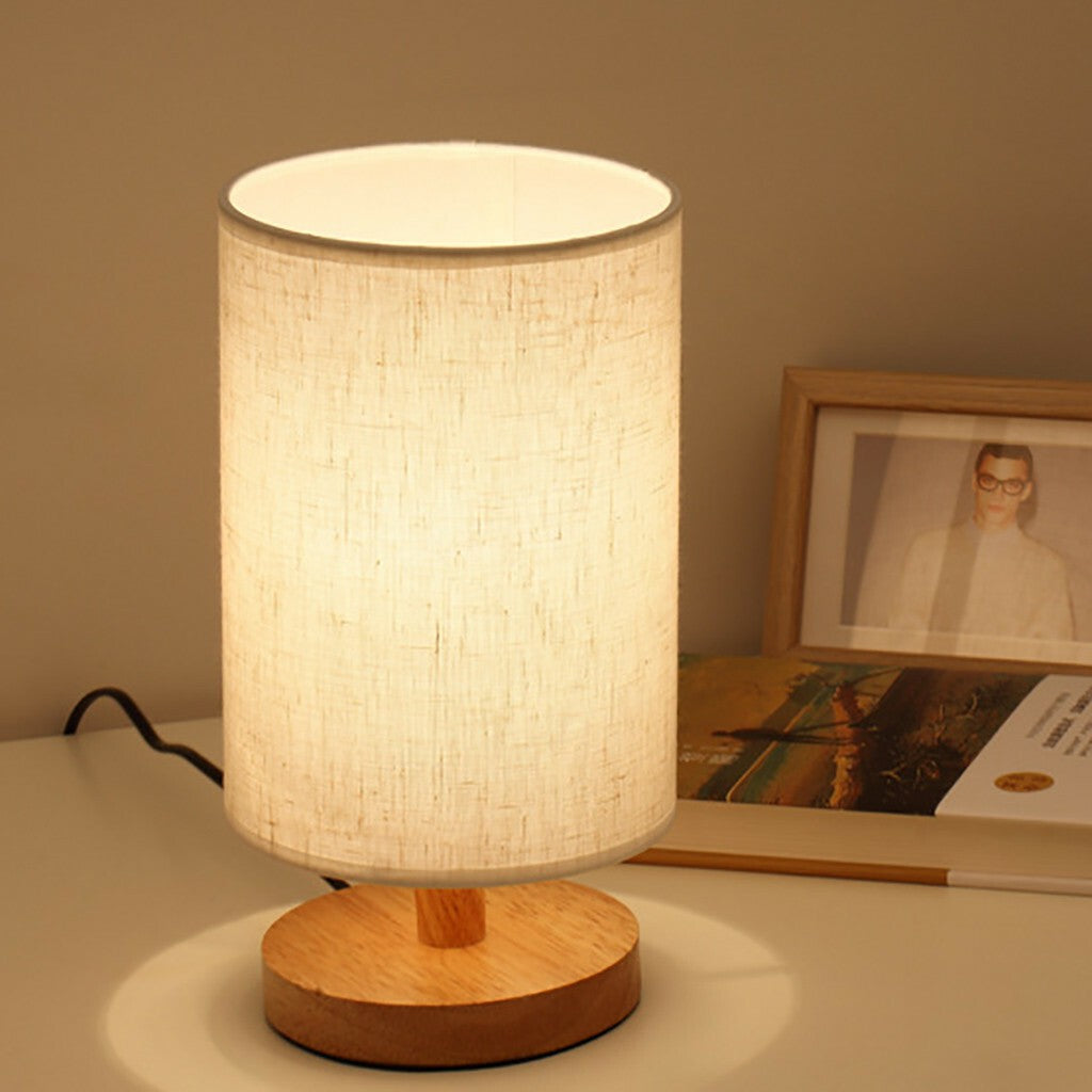 Nordic Style Solid Wood Fabric Table Lamp Bedroom Living Room Dimmable