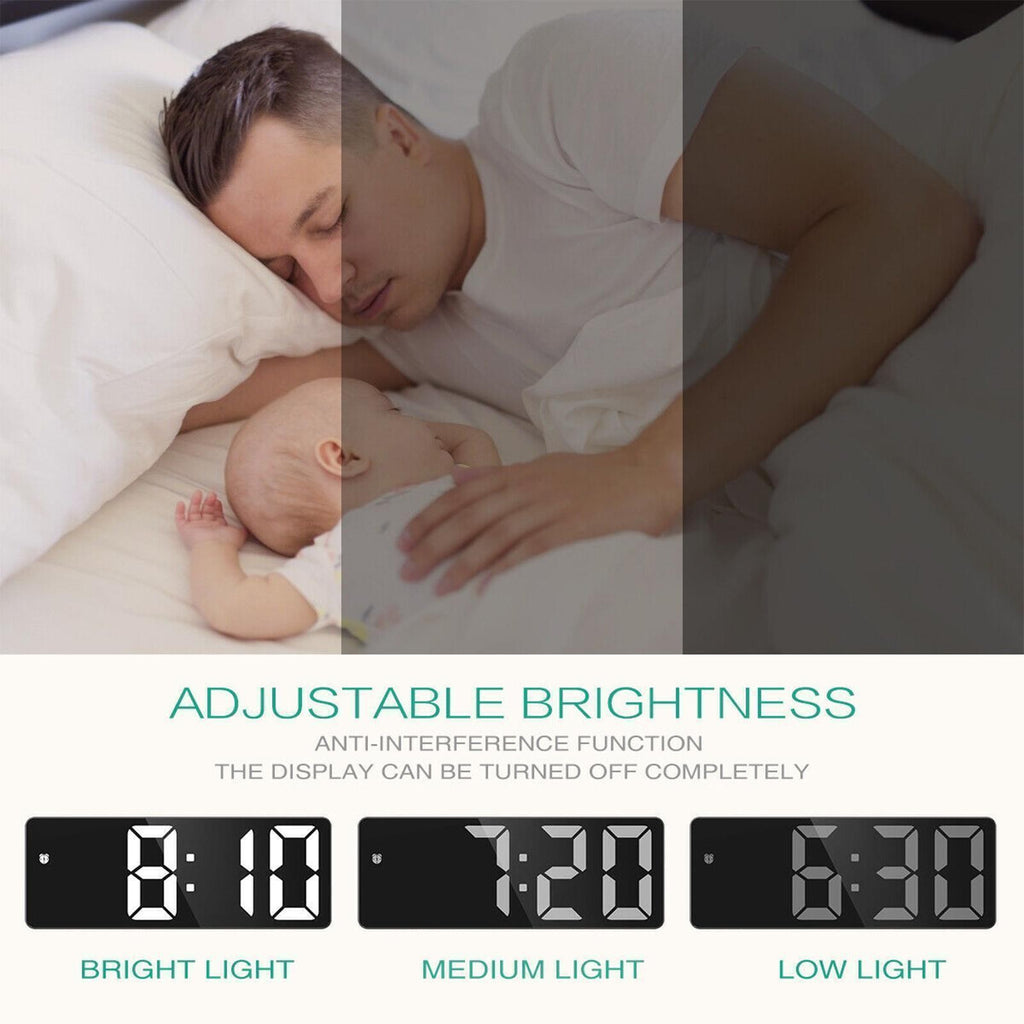 LED Digital Alarm Clock Bedside Snooze Time Temperature Night Mode Large Display