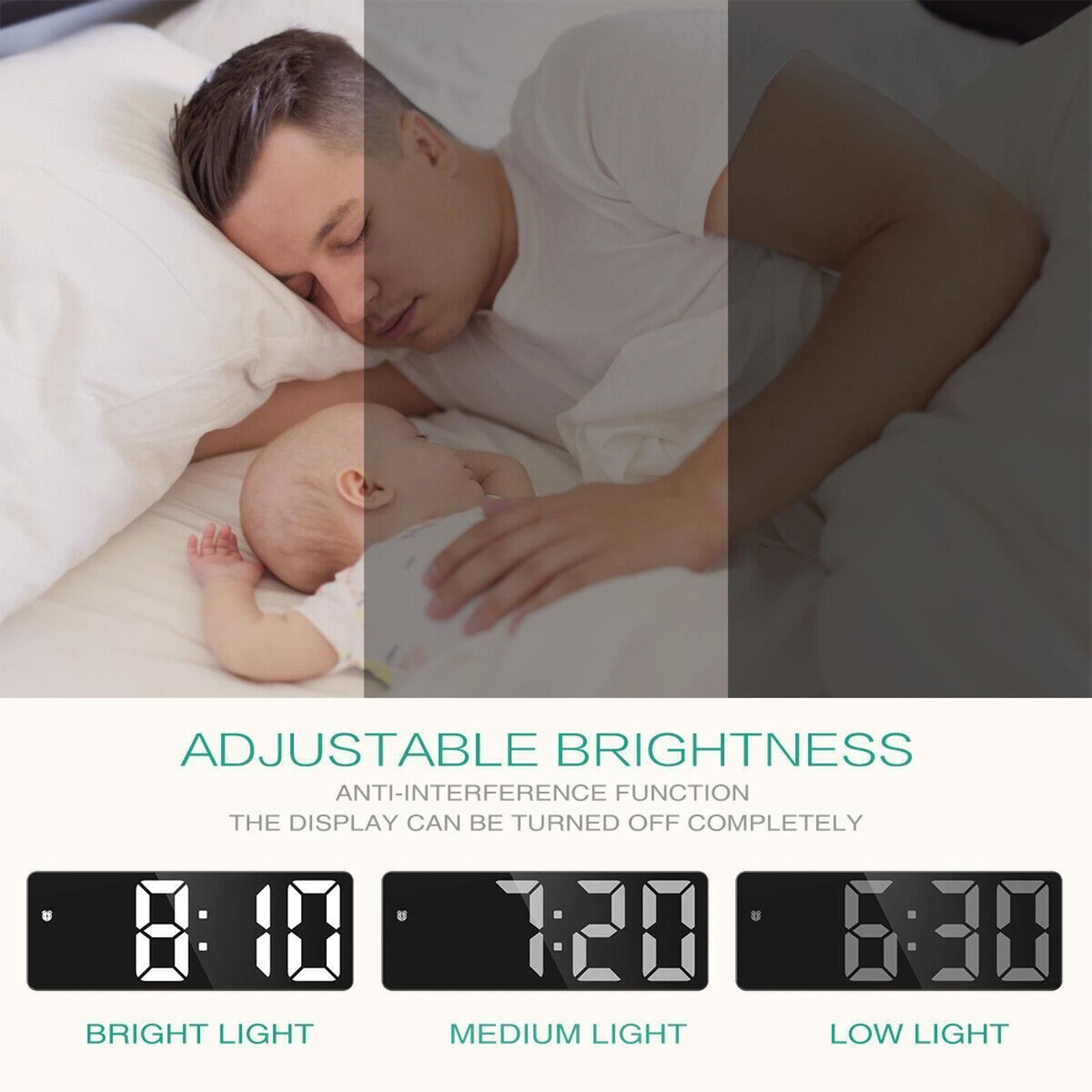 LED Digital Alarm Clock Bedside Snooze Time Temperature Night Mode Large Display