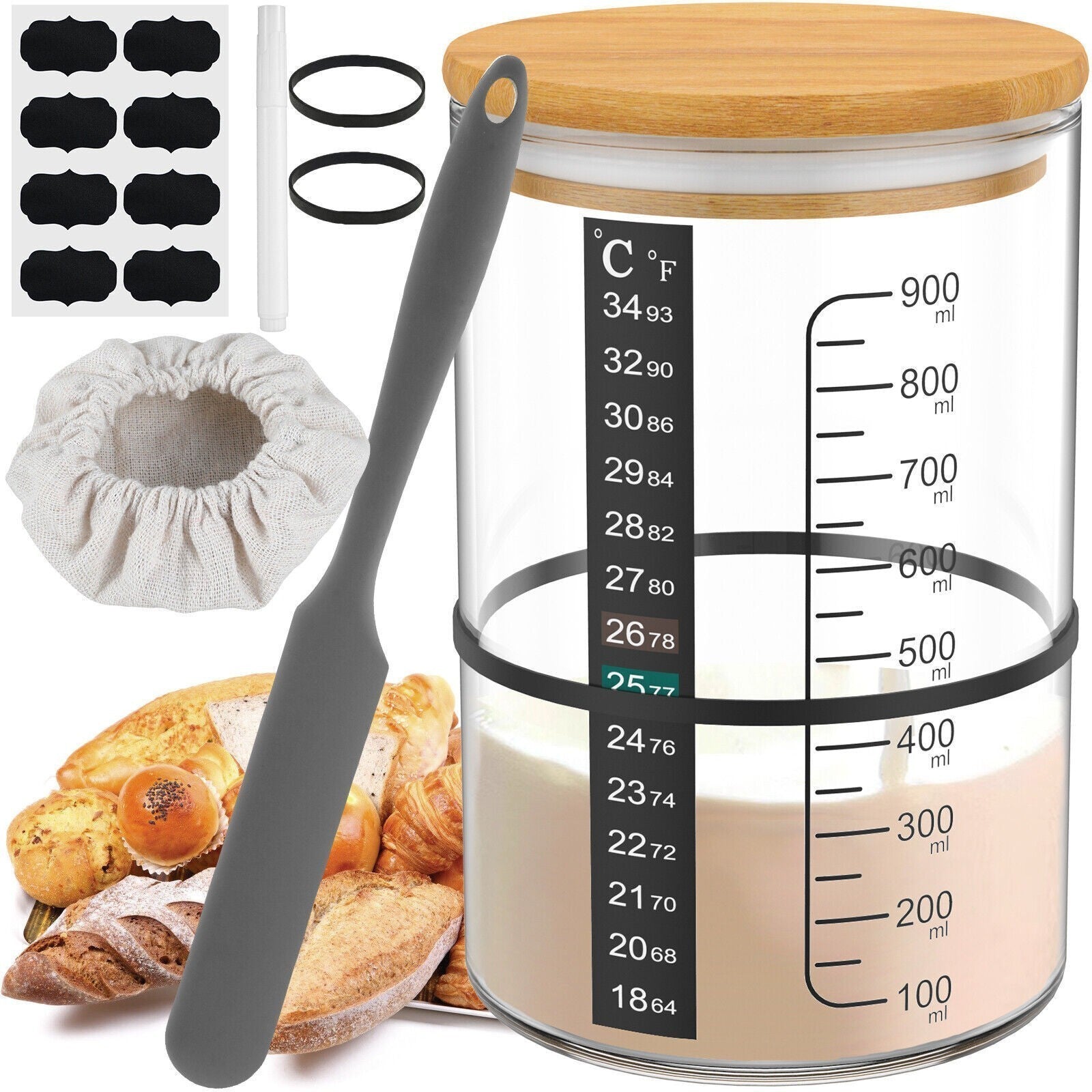New 9Pcs Sourdough Starter Jar Kit 900ML Large Capacity Sourdough Starter