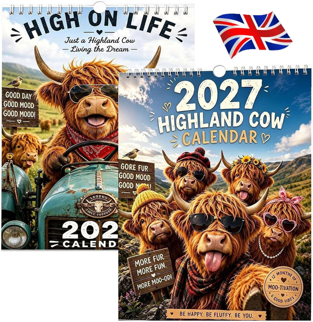 2027 Funny Highland Cow Wall Calendar, highland cow calendar 2027