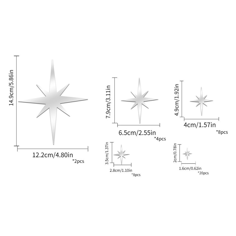 42Pcs Removable Star Wall Stickers Acrylic Mirror Stylish Design Multicolor
