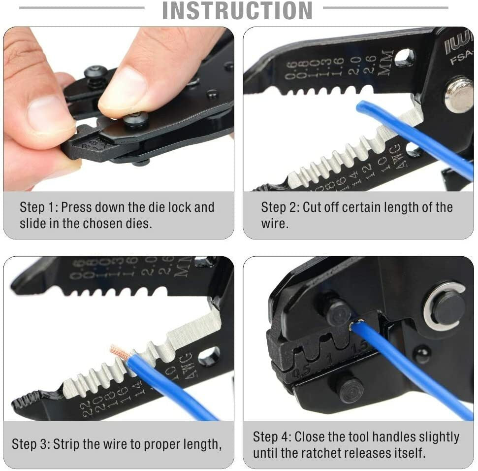 IWISS SN Series Quick Change Wire Crimper Tool Set Connectors Crimping Plier Kit
