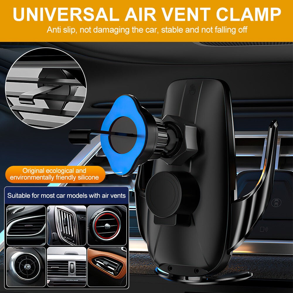 15W Fast Charging Phone Holder Automatic Clamping Mount Wireless Car Charger UK