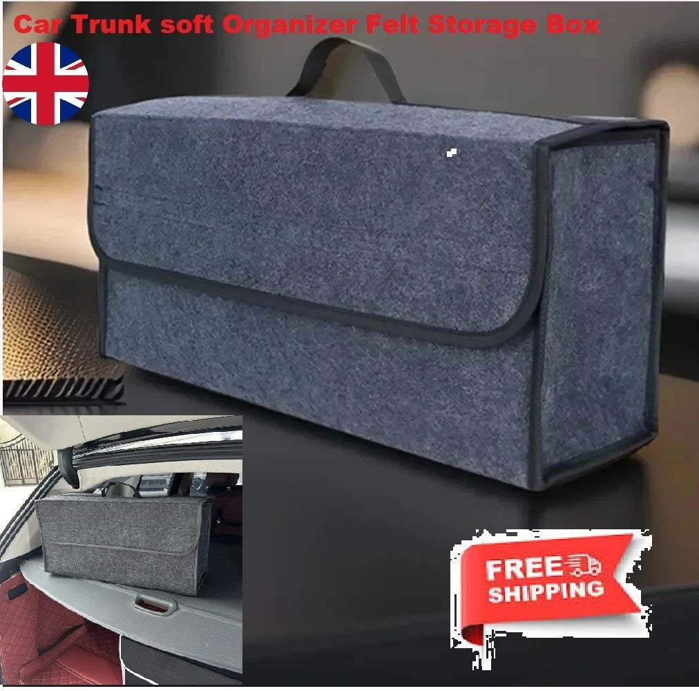 Grey Car Boot Organiser Felt Storage Box Non-Slip Foldable Trunk Bag UK Stock