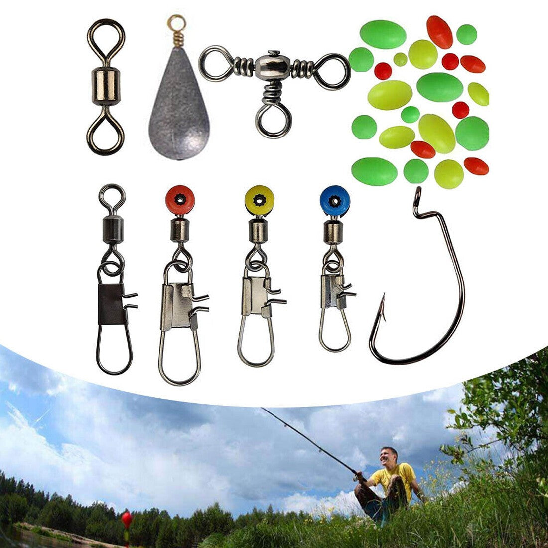 160* Sea Fishing Accessories Kit Set Jig-Hooks Swivels Clamp With Tackle Box