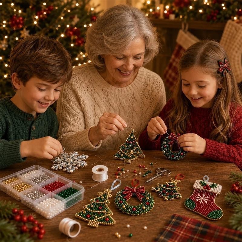 DIY Beaded Christmas Kit 3D Crystal Bead Holiday Craft Set for Adults