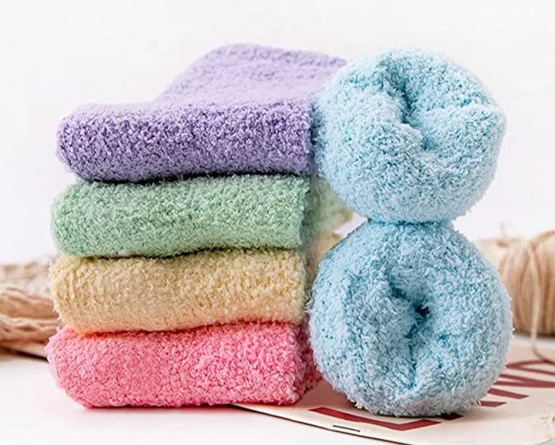 5 Pairs Women Soft Fluffy Cosy Bed Socks Warm Lounge Slipper Fleece Sock Winter