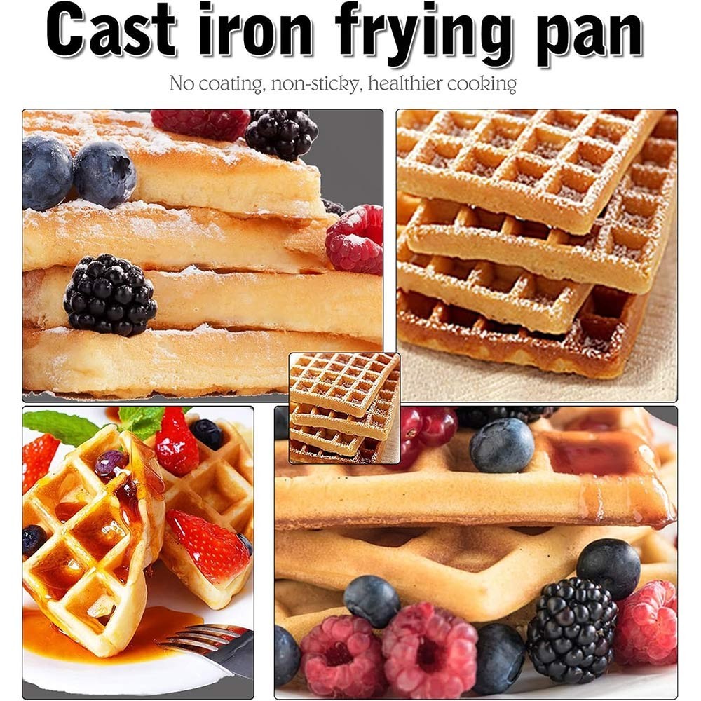 Cast Iron Waffle Maker Pan 6In Stove Top Waffle Iron Cookware, Portable Camping