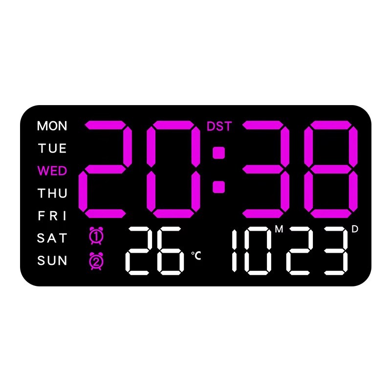 Desk Wall Clock Digital Alarm Clock LED Display with Temperature Date Week